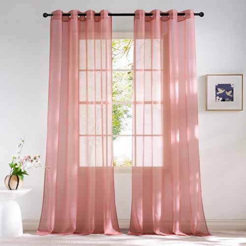 Living Room Coral Pink Sheer Curtains 96 inch Length (Coral Pink / 54"W x 96"L (Pack of 2))