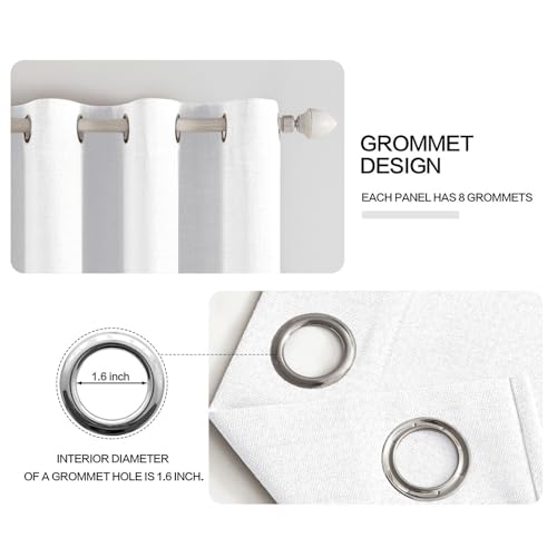100% Blackout Linen Curtains for Bedroom 52x84 Inches Bright White (Bright White / 52"W x 84"L (Pack of 2))