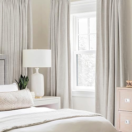 100% Blackout Linen Curtains for Bedroom 52x45 Inches Cream White (Cream White / 52"W x 45"L (Pack of 2))