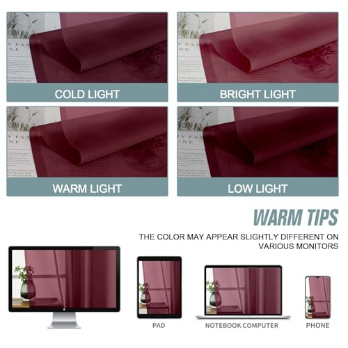 Extra Wide Sheer Curtains for Window 96 Inches Long 2 Panels Set (59"W x 96"L (Pack of 2) / Burgundy)