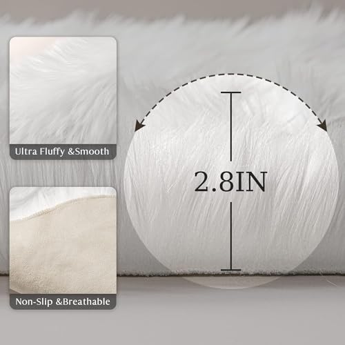 Ashler Faux Fur Rug (3' (Round) / C-white)
