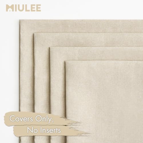 Pack of 4 Decorative Outdoor Throw Pillow Covers Linen Waterproof Pillow Covers Summer Farmhouse Cushion Cases for Patio Garden Tent Balcony Couch Sofa 16x16 Inch Beige (16" x 16" (Pack of 4) / Beige)
