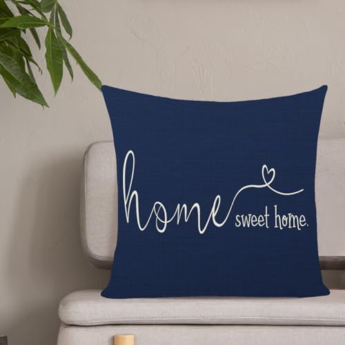 Home Sweet Home Quotes Farmhouse Pillow Covers 18x18 Inch (18" x 18" (Pack of 1) / Blue)