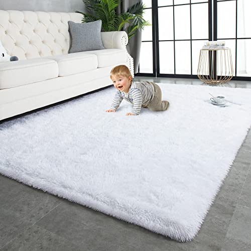 Super Soft Shaggy Rugs Fluffy Carpets 8x10 Feet (8' x 10' (Rectangular) / White)