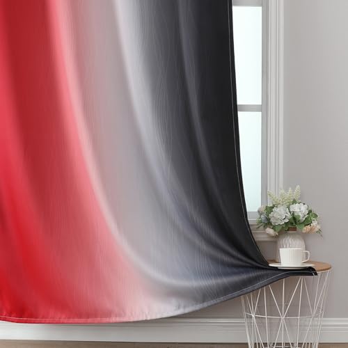 Red and Black Ombre Blackout Bedroom Curtains 45 Inch Long (Black and Red / 52"W x 45"L (Pack of 2))