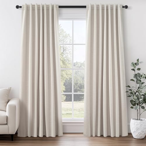 94 Inch Long Sun Blocking Curtains with Hooks Linen Blend (Oatmeal / 52"W x 94"L (Pack of 2))