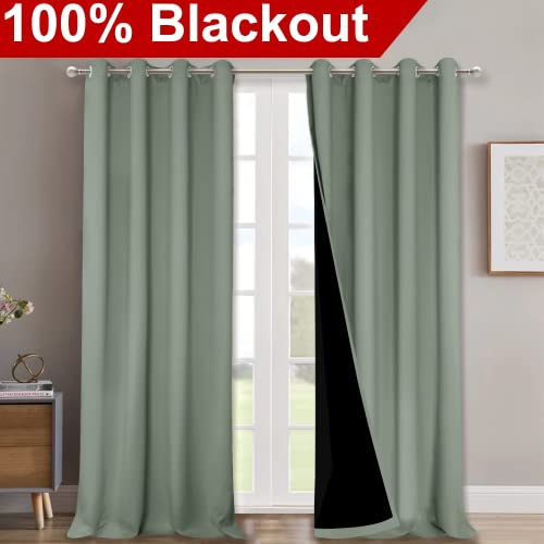 Greyish Green 100% Blackout Windows Curtains (Greyish Green / 52"W x 108"L (Pack of 2))