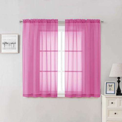 Hot Pink Sheer Curtains 54 Inch Length 2 Pcs (Hot Pink / 42"W x 54"L (Pack of 2))