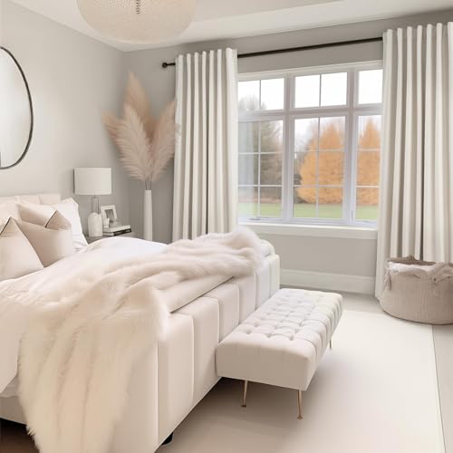 Cream Linen Blackout Curtains 84 Inch Long for Bedroom Living Room (Birch / 52"W x 84"L (Pack of 2))