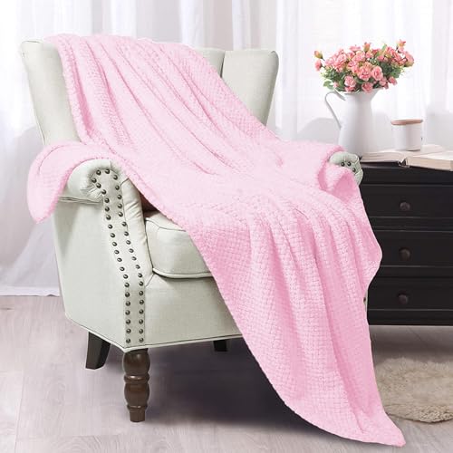 Large Waffle Fleece Throw Blanket for Couch (Light Pink / 50x70 in)