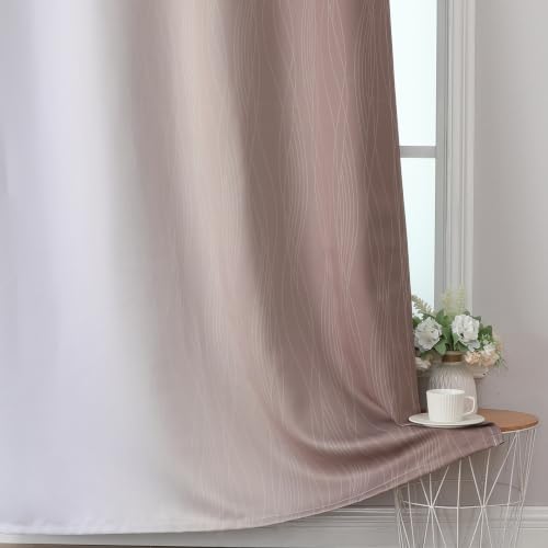 Taupe and Greyish White Ombre Blackout Curtains Living Room 63 Inches Long (Taupe and Greyish White / 52"W x 63"L (Pack of 2))
