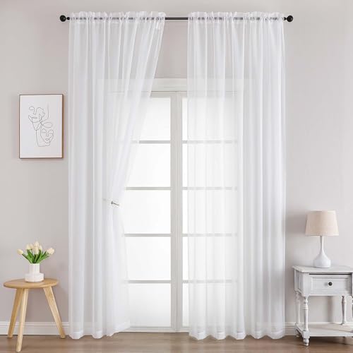 White Sheer Curtains 96 Inches Long 2 Panels (White / 59"W x 96"L (Pack of 2))