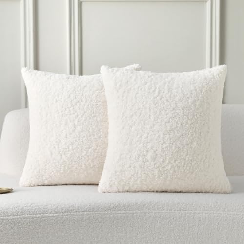 Pack of 2 Faux Fur Teddy Boucle Pillow Covers 20x20 Inch (Cream White / 20" x 20" (Pack of 2))