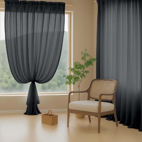 Halloween Black Sheer Curtains 63 Inch Length 2 Panels (42"W x 63"L (Pack of 2) / Black)