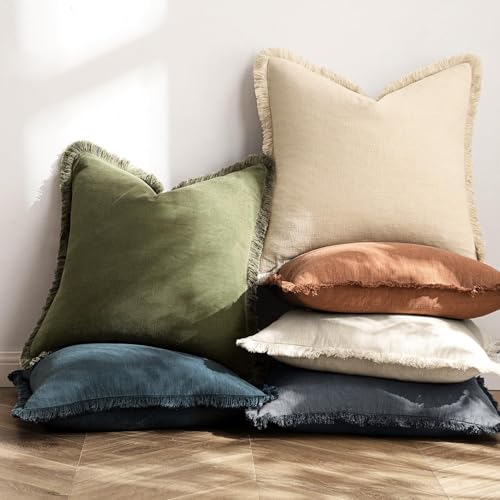 Linen Fringe Decorative Euro Throw Pillow Covers Dark Grey 24x24 (24" x 24" (Pack of 2) / Dark Grey)
