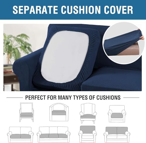 4 Piece Stretch Sofa Covers for 3 Cushion Couch Covers for Living Room Furniture Slipcovers (Large Plus / Navy)