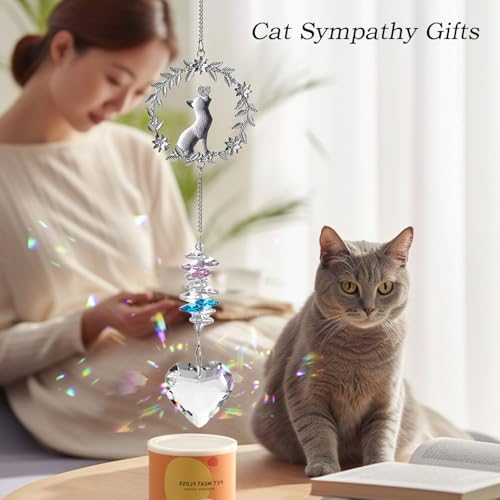Cat Memorial Gifts for Loss of Cat Crystal Suncatcher Ornaments (Cat-Heart)