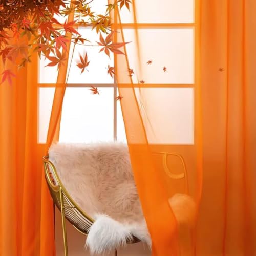 Basic Rod Pocket Sheer Voile Window Curtain Panels Orange 2 Panels 52 Width 72 Inch Long for Kitchen Bedroom Children Living Room Yard (Orange / 52"W x 72"L (Pack of 2))