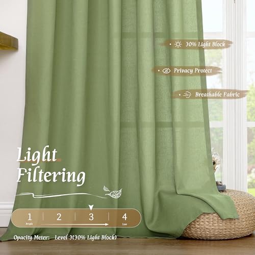 Sage Green Linen Curtains for Small Windows 45 Inch Length 2 Panels (42"W x 45"L (Pack of 2) / Rod Pocket - Sage Green)