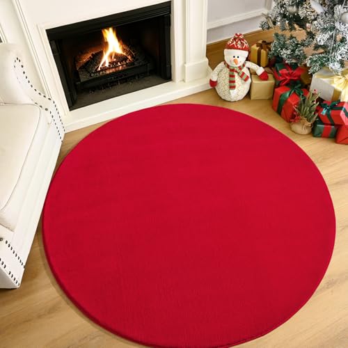 Red Round Area Rug 5ft Washable Circle Rugs for Bedroom Living Room (5' (Round) / Red)