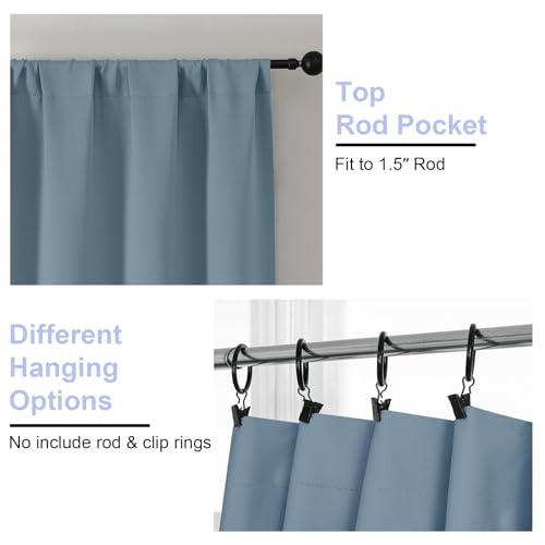 Ava Stone Blue Short 24 Inches Blackout Curtain 2 Panels Set (Stone Blue / 30"W x 24"L (Pack of 2))