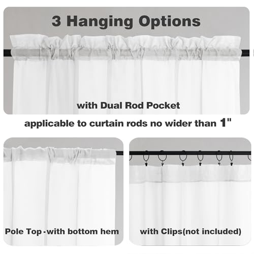 Sheer White Curtains 24 Inch Length Set (White / 42"W x 24"L (Pack of 2))