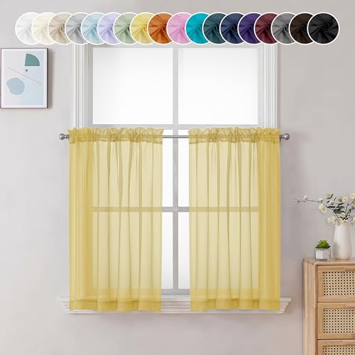 Mustard Yellow Short Sheer Curtains 36 inch Length (Yellow / 42"W x 36"L (Pack of 2))