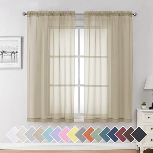 Taupe Sheer Curtains 63 Inches Long 2 Panels Set (40"W x 63"L (Pack of 2) / Taupe)