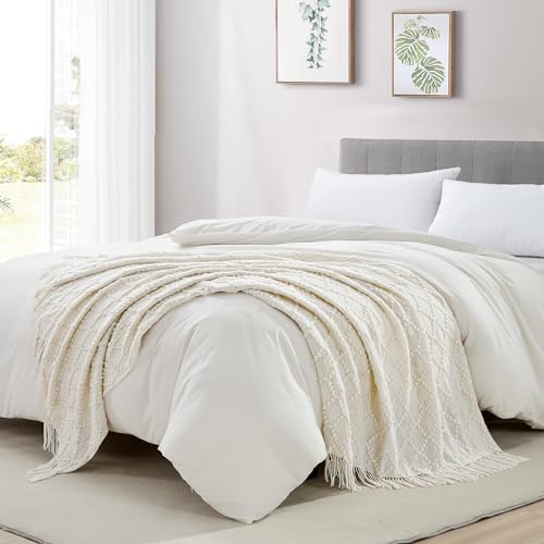 Beige Throw Blanket 50 x70 Inch Jacquard Throw Knitted Blanket (Jacquard-beige / 50"x70")