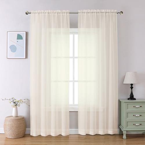 Cream Sheer Curtains 84 Inches Long 2 Panels Set for Living Room (42"W x 84"L (Pack of 2) / Cream)