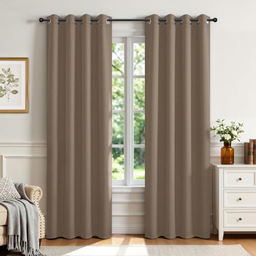 Blackout Curtains for Bedroom 90 inch Long 2 Panels (Khaki / 52"W x 90"L (Pack of 2))