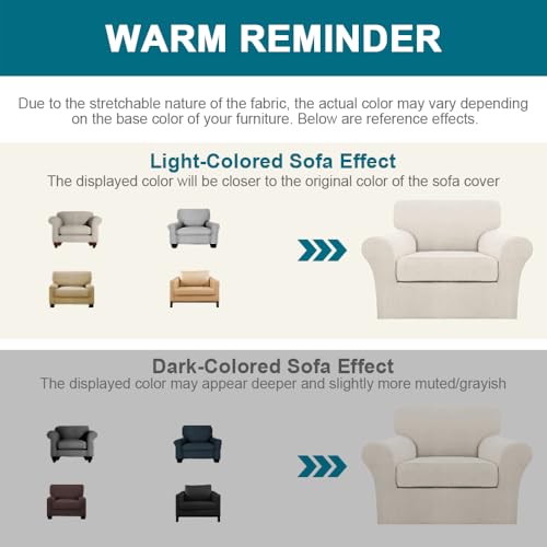 2 Piece Chair Covers for Living Room Armchair Couch Cover with Individual Cushion Covers Furniture Cover for Chairs Feature Jacquard Fabric (Armchair (1 Cushion) / Ivory)