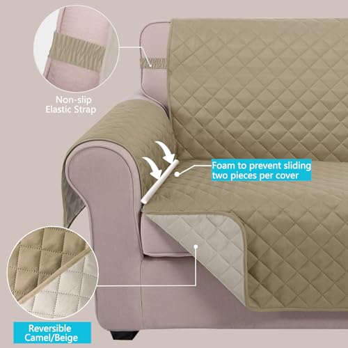 Loveseat Sofa Cover for 2 Cushion Couch (Light Camel/Beige / 45''loveseat-small)