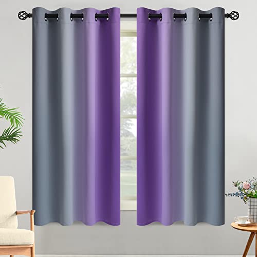 Ombre Purple and Grey Curtains for Bedroom (52"W x 63"L (Pack of 2) / Purple and Grey)