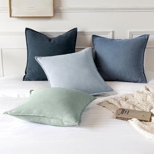 Decorative Linen Pillow Covers 20x20 Inch Blue Ashes (Blue Ashes / 20" x 20" (Pack of 2))