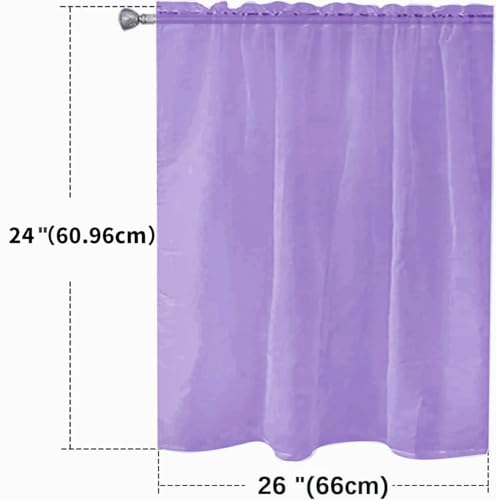 Basic Rod Pocket Sheer Voile Window Curtain Panels Lavender 1 Pair 2 Panels 26 Width 24 Inch Long for Kitchen Bedroom Children Living Room Yard（Lavender (Lavender / 26"W x 24"L (Pack of 2))