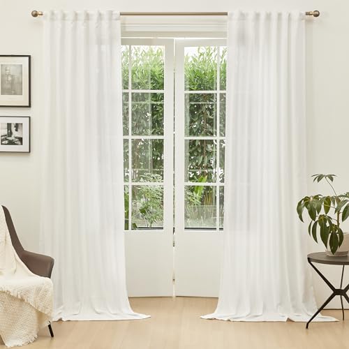 Extra Long Curtains for Living Room (50"W x 102"L (Pack of 2) / Beige White)