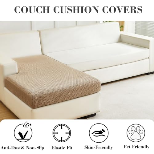 Sofa Covers Couch Covers for Sofa Pet Friendly Couch Cushion Covers Universal Sofa Covers Washable Stretch Slipcovers for Sectional Sofa (Texture Light Coffee / Chaise Cover)