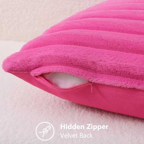 Fall Faux Fur Throw Pillow Covers 24x24 Set of 2 Hot Pink (Hot Pink / 24" x 24" (Pack of 2))