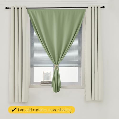 Magic Tape Blackout Curtains for Bedroom No Drillng Self Adhesive Curtains No Rod Small Window (59"W x 71"L (Pack of 1) / Sage Green)