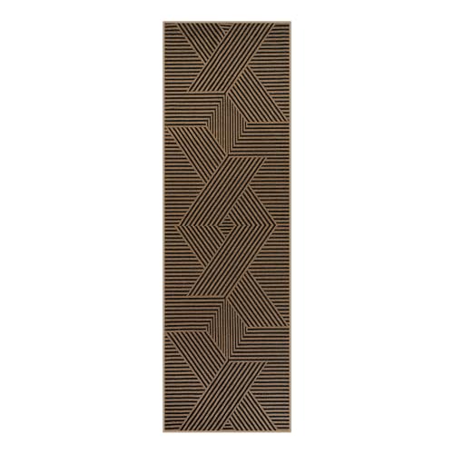 Modern Black and Brown Runner Rug (2'6" x 8' (Runner) / Black/Nature Geometric-2)