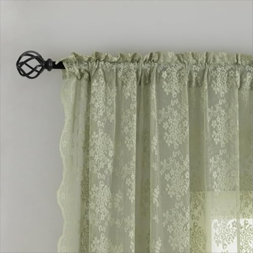 Vintage Lace Curtains 120 Inch Length (Sage Green / 52"W x 120"L (Pack of 2))