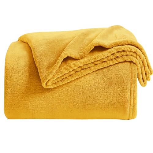 Fleece Blanket Twin Size Honey Yellow Lightweight Super Soft Cozy Fuzzy Bed Blankets Microfiber Factory Shop (Honey Yellow / Twin(60"x80"))