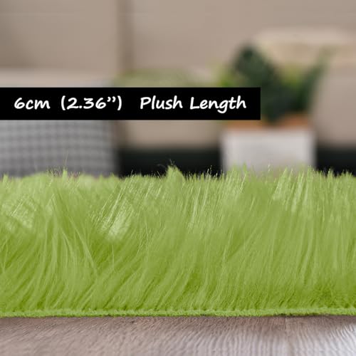 Fluffy Sheepskin Green Rugs 4x6 for Bedroom Shag Soft Faux Fur Rug Furry Bedside Rug Shaggy Fuzzy Carpet Playroom Washable Sheepskin (4' x 6' (Sheepskin) / Olive Green)