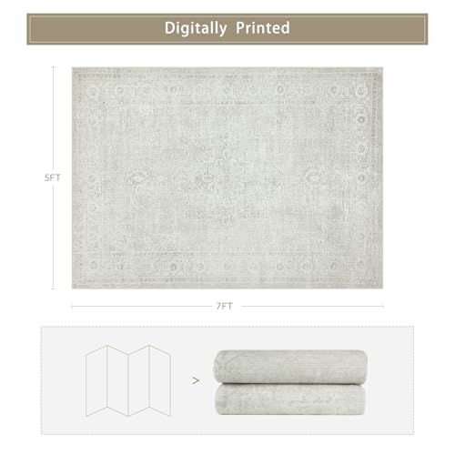 5x7 Washable Area Rugs for Living Room (5' x 7' (Rectangular) / Concrete-grey)