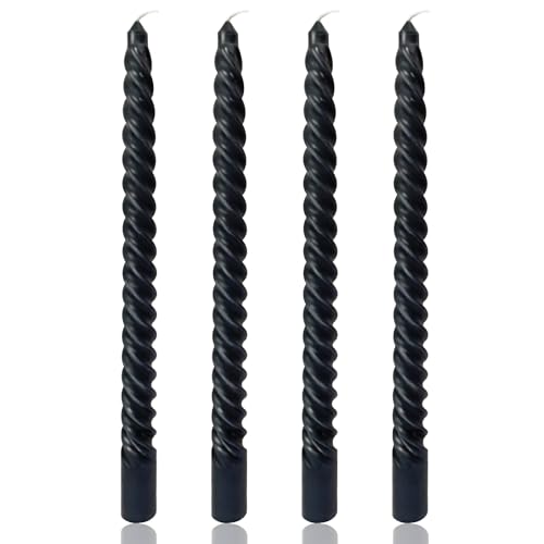 10 Inch Black Spiral Taper Candles for Dinner Party Halloween Home Decoration (Black)