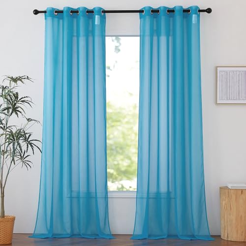 Sheer Window Curtains Sweep to Floor (Teal / 54"W x 108"L (Pack of 2))