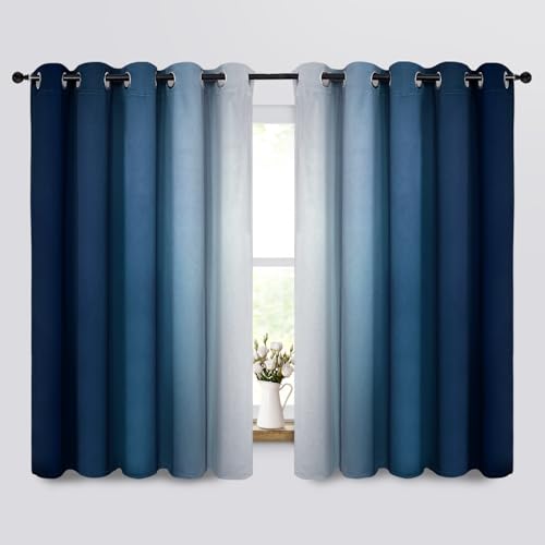 Ombre Curtains Blue and Greyish White for Living Room (70"W x 63"L (Pack of 2) / Blue)