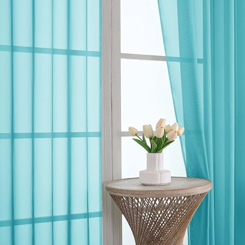 Turquoise Bedroom Curtains 2 Panel Sets 90 Inch Length (Turquoise / 59"W x 90"L (Pack of 2))