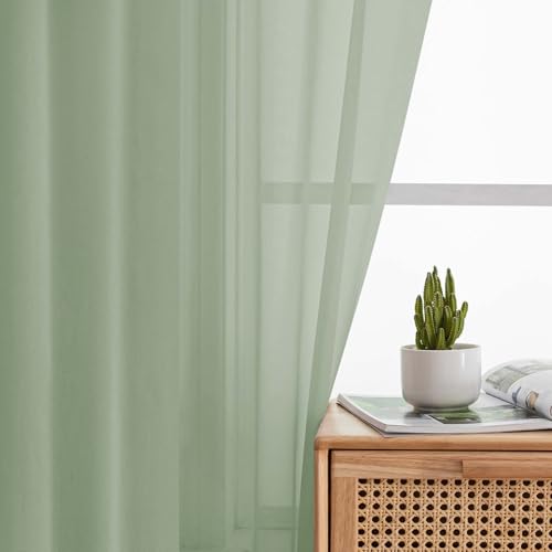 Sage Green Sheer Curtains for Bedroom Living Room 45 Inch Length 2 Panels (Sage Green / 42"W x 45"L (Pack of 2))